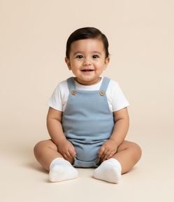 Conjunto Infantil em Anarruga com Jardineira e Body - Tam 0 a 18 Meses