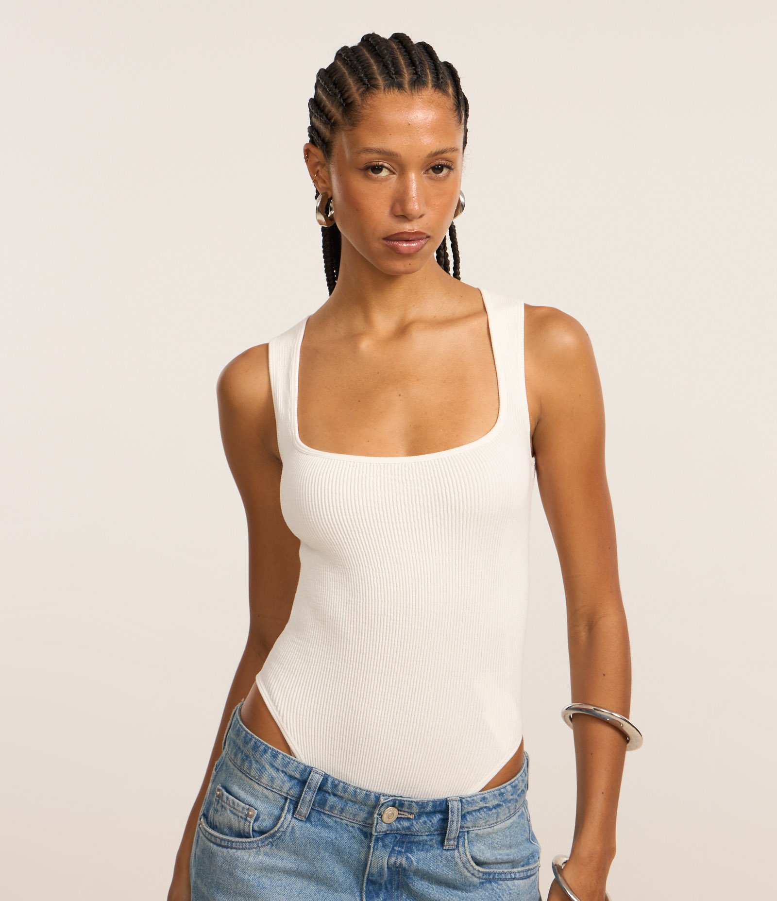 Body Regata Seamless com Textura Branco 1