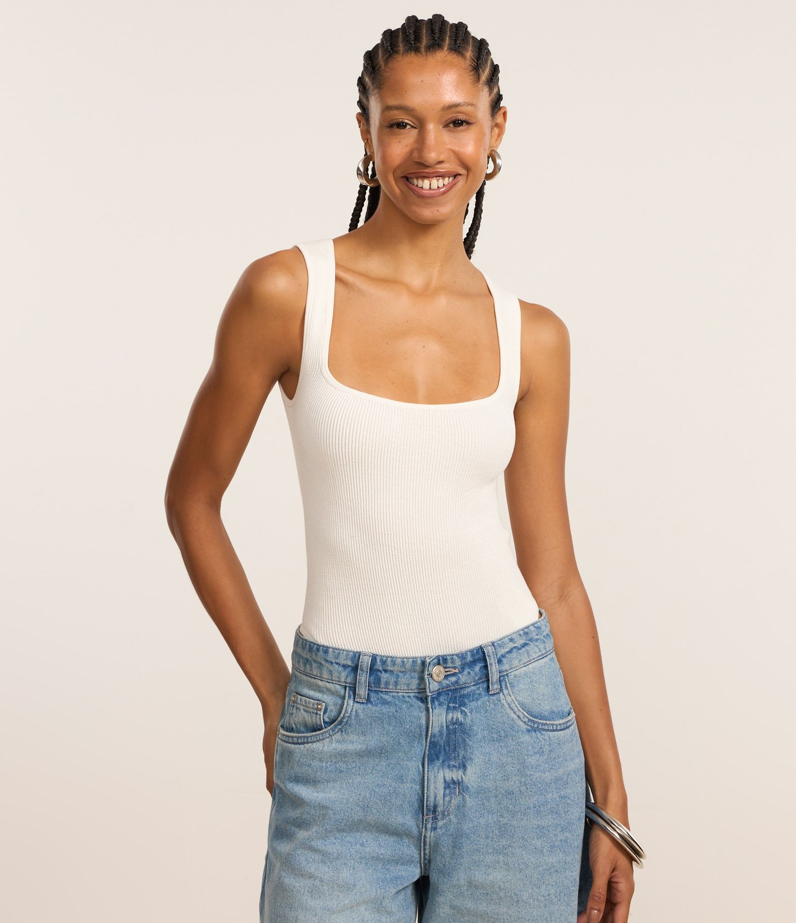 Body Regata Seamless com Textura Branco 3