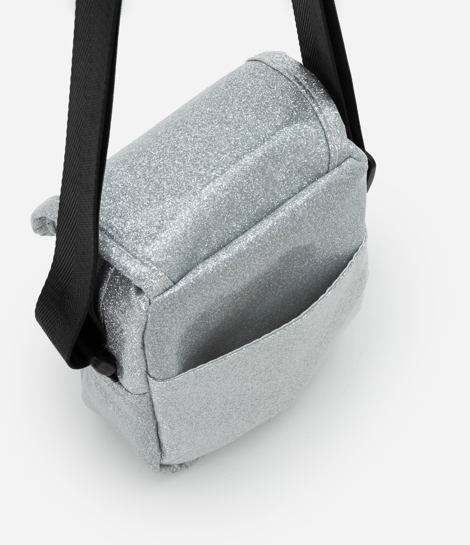 Porta Celular com Alça e Fechamento Envelope em Glitter Prata 5