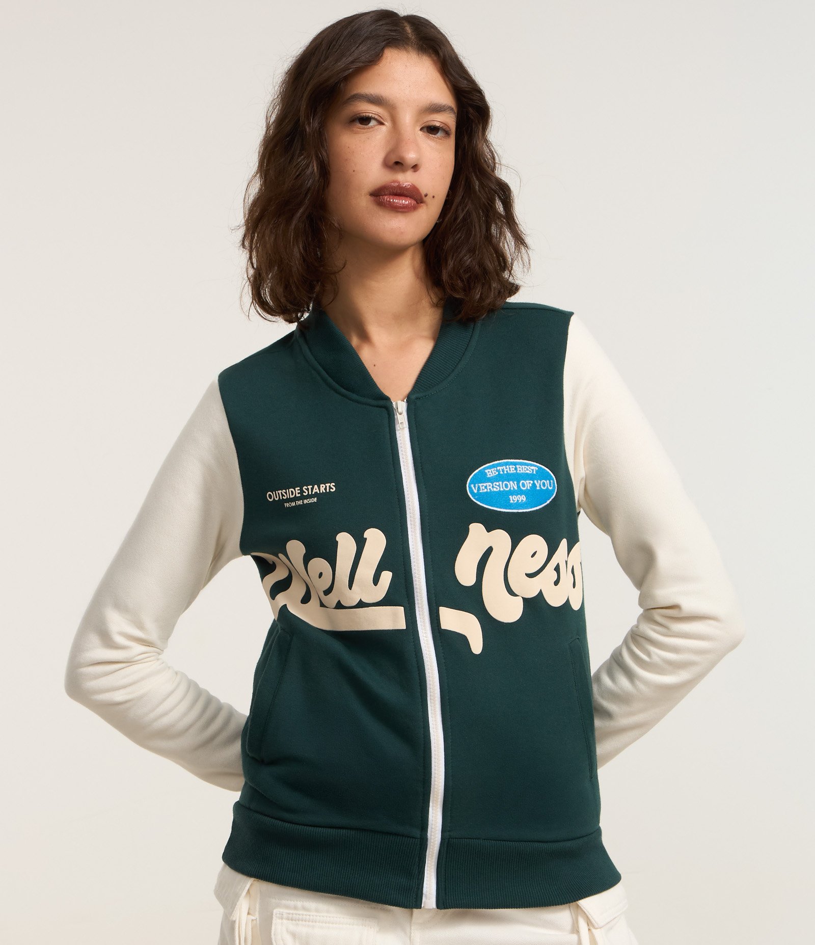 Casaco Slim Aberto em Moletom Quentinho com Estampa Wellness Verde 2