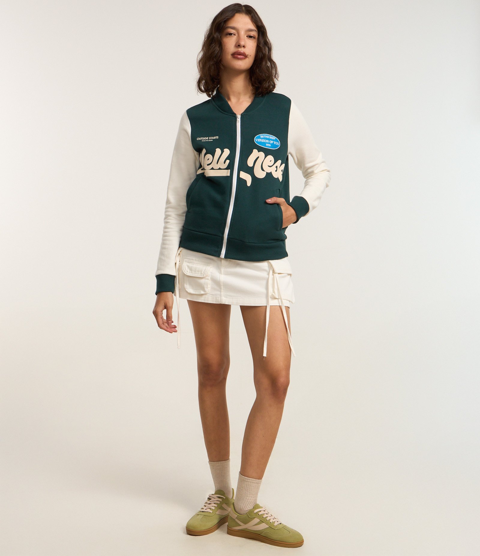 Casaco Slim Aberto em Moletom Quentinho com Estampa Wellness Verde 3