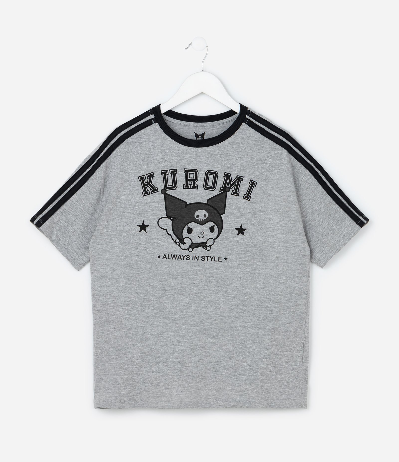 Camiseta Infantil com Estampa e Lettering Kuromi - Tam 7 a 14 Anos Cinza 1