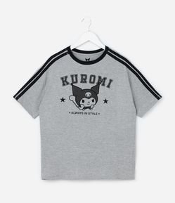 Camiseta Infantil com Estampa e Lettering Kuromi - Tam 7 a 14 Anos