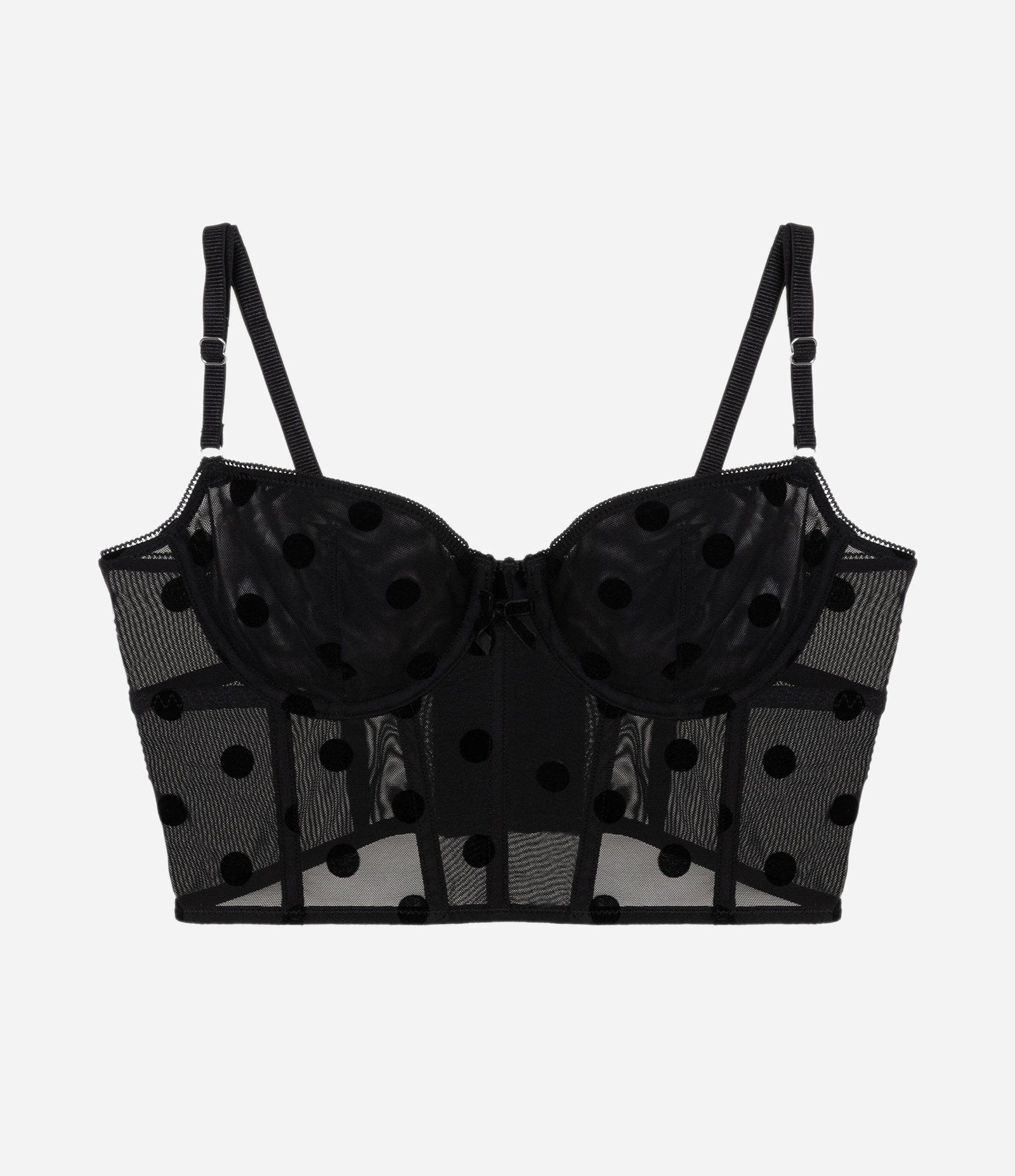 Corset Sem Bojo em Tule com Estampa Poa Preto 7