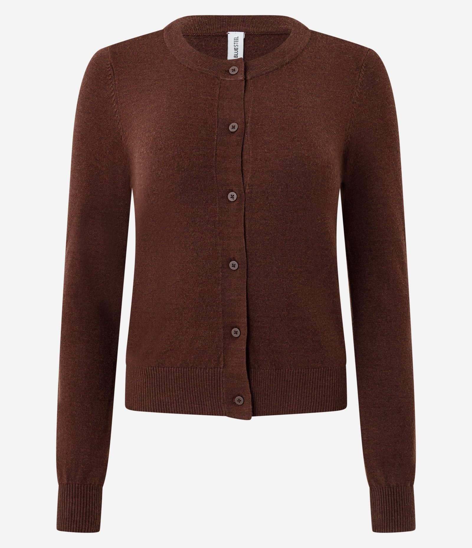 Cardigan Básico em Tricô com Botões e Gola Redonda Marrom 3