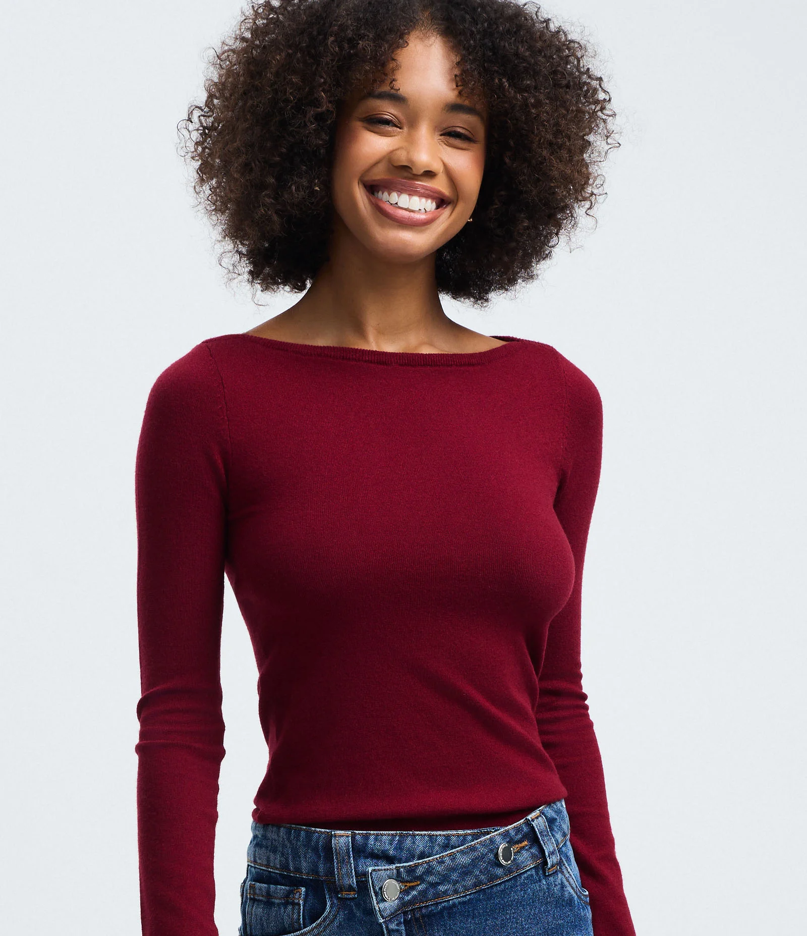 Sueter Tricô em Viscose com Decote Canoa Vermelho 1