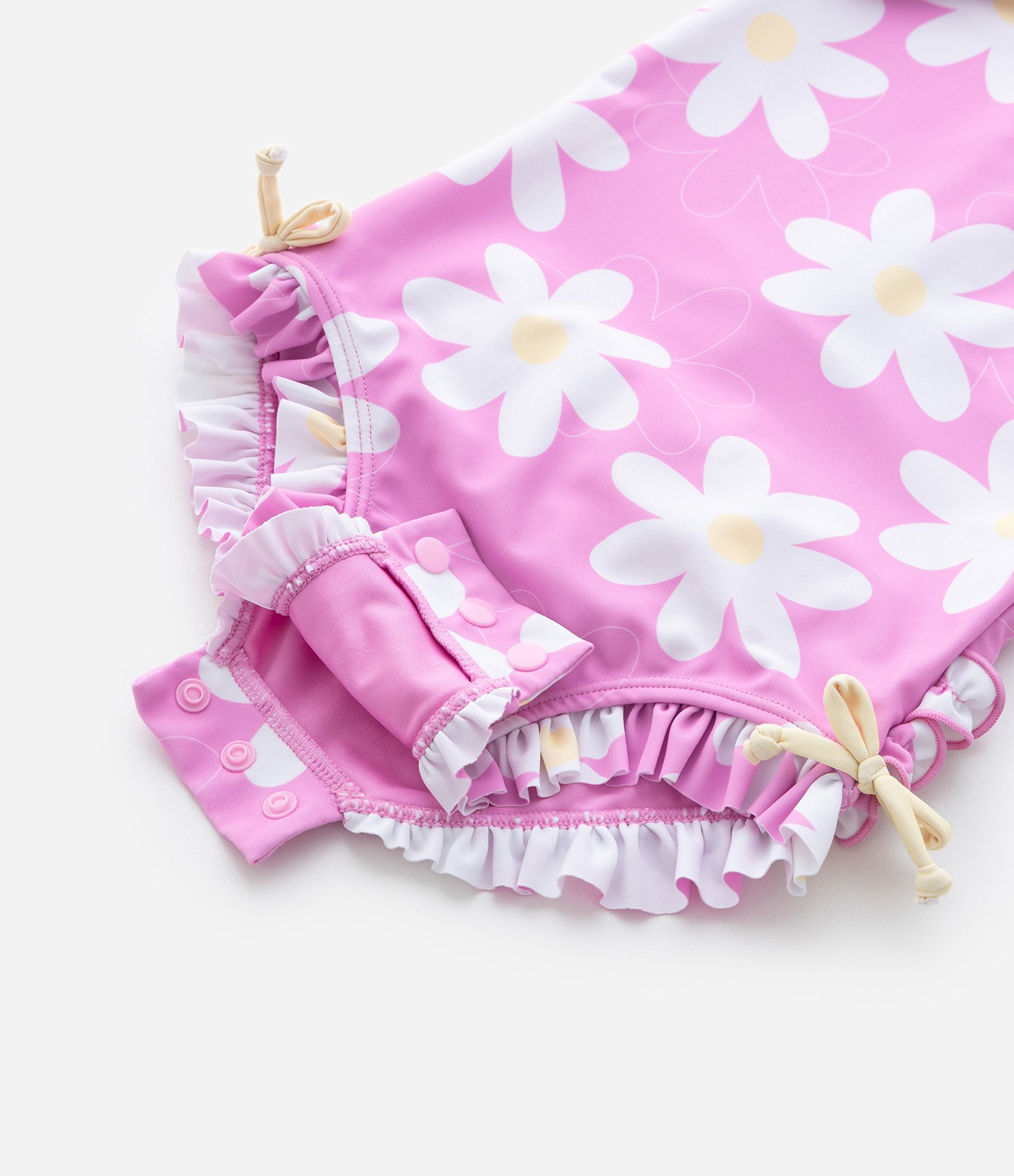 Maiô Infantil com Babadinhos e Estampa de Margaridas - tam 6 meses a 4 anos Rosa 8