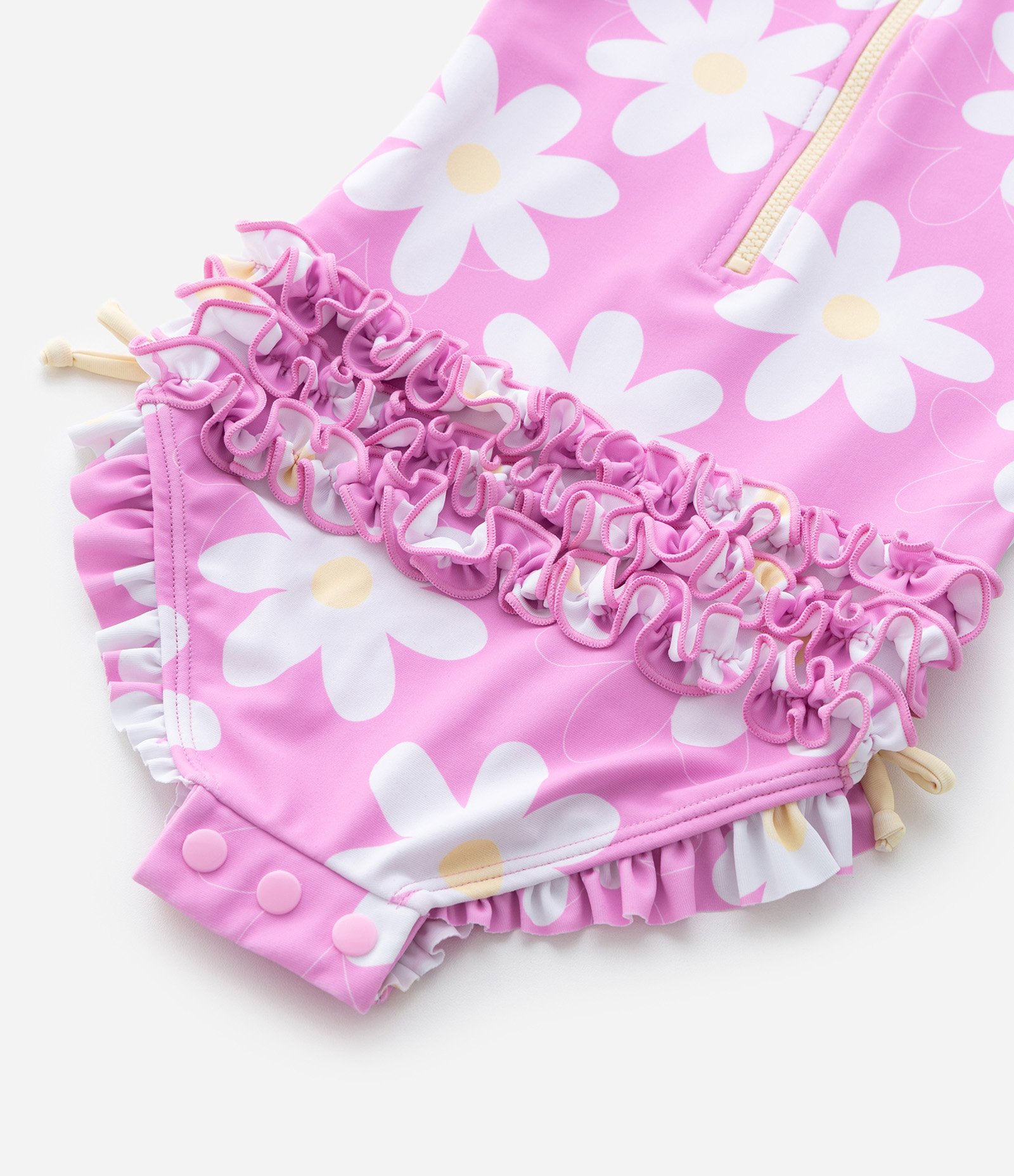 Maiô Infantil com Babadinhos e Estampa de Margaridas - tam 6 meses a 4 anos Rosa 9