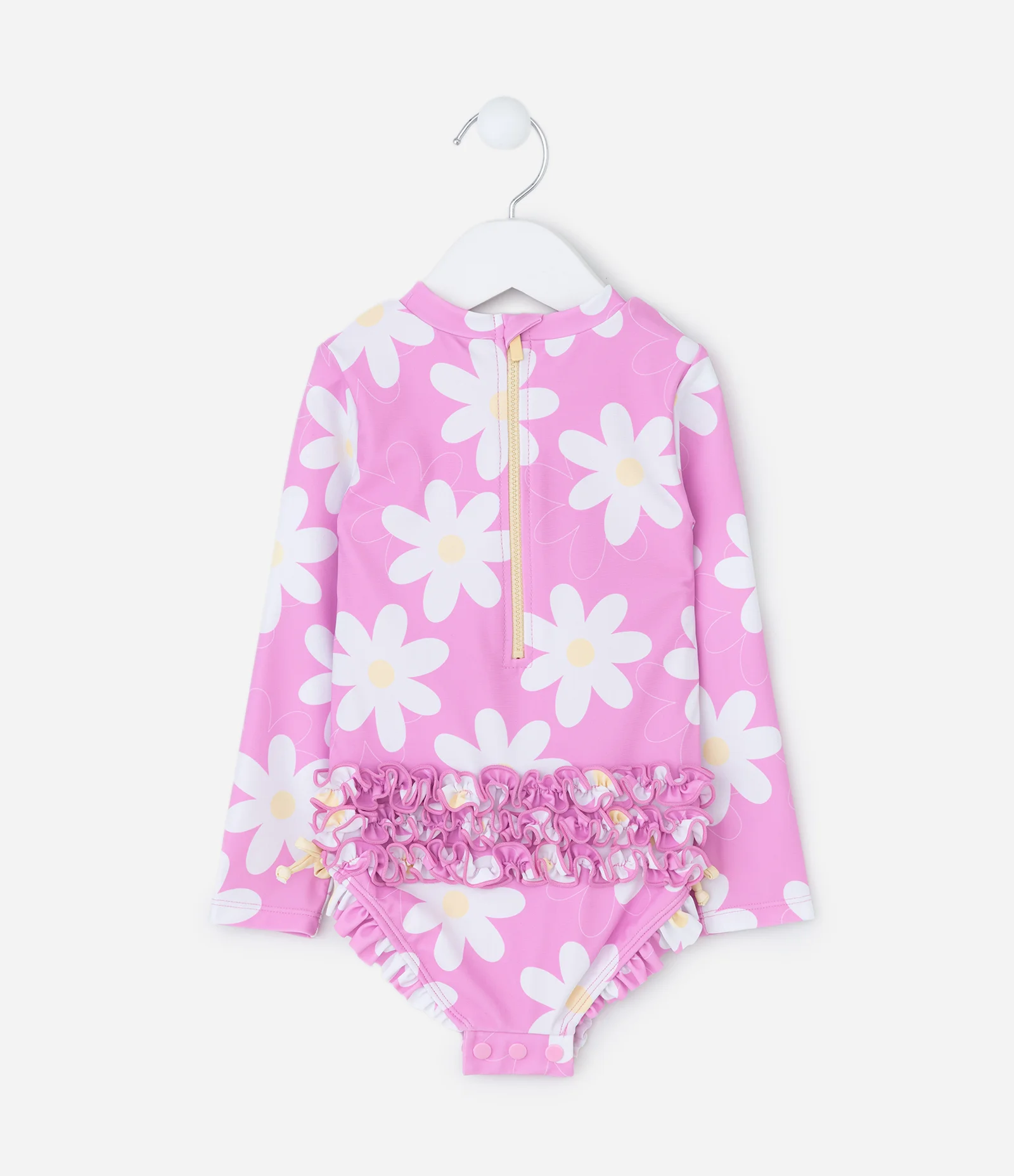 Maiô Infantil com Babadinhos e Estampa de Margaridas - tam 6 meses a 4 anos Rosa 2