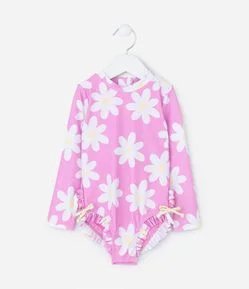 Maiô Infantil com Babadinhos e Estampa de Margaridas - tam 6 meses a 4 anos