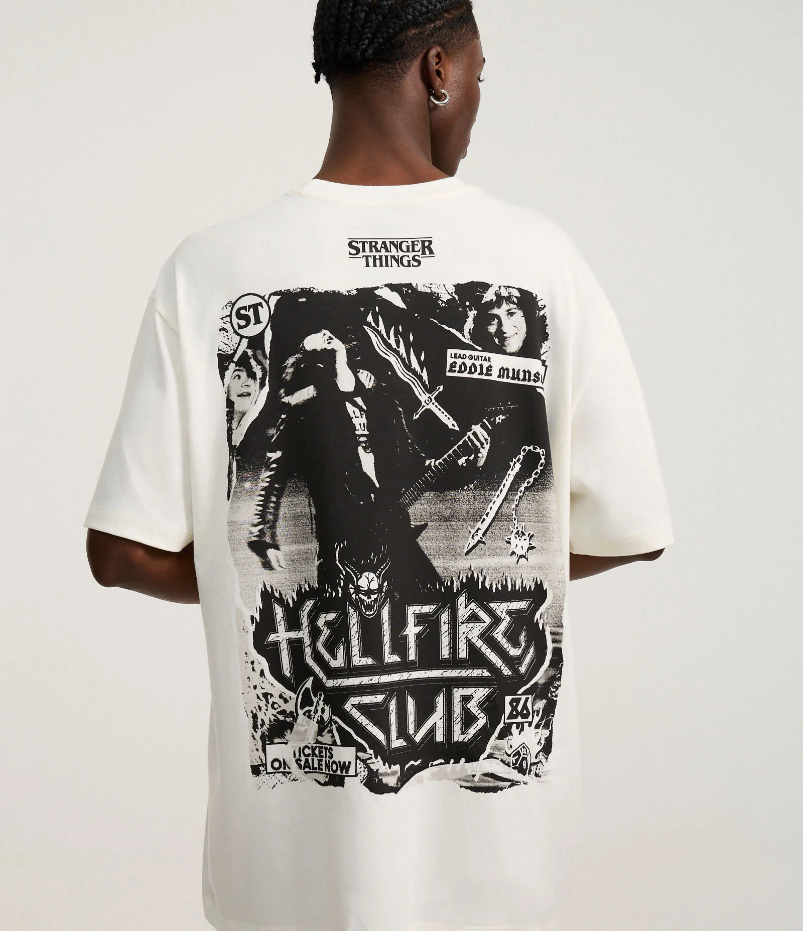 Camiseta Relaxed em Algodão com Estampa e Lettering Stranger Things Branco 1