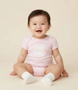 Body Infantil com Estampa Poá e Flor - Tam 0 a 18 Meses