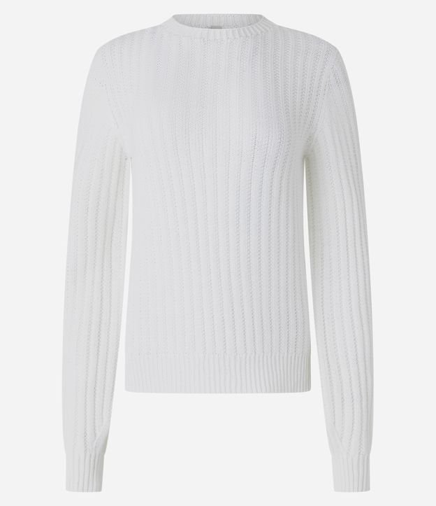 Blusa Básica em Tricô Canelado e Manga Longa