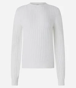 Blusa Básica em Tricô Canelado e Manga Longa