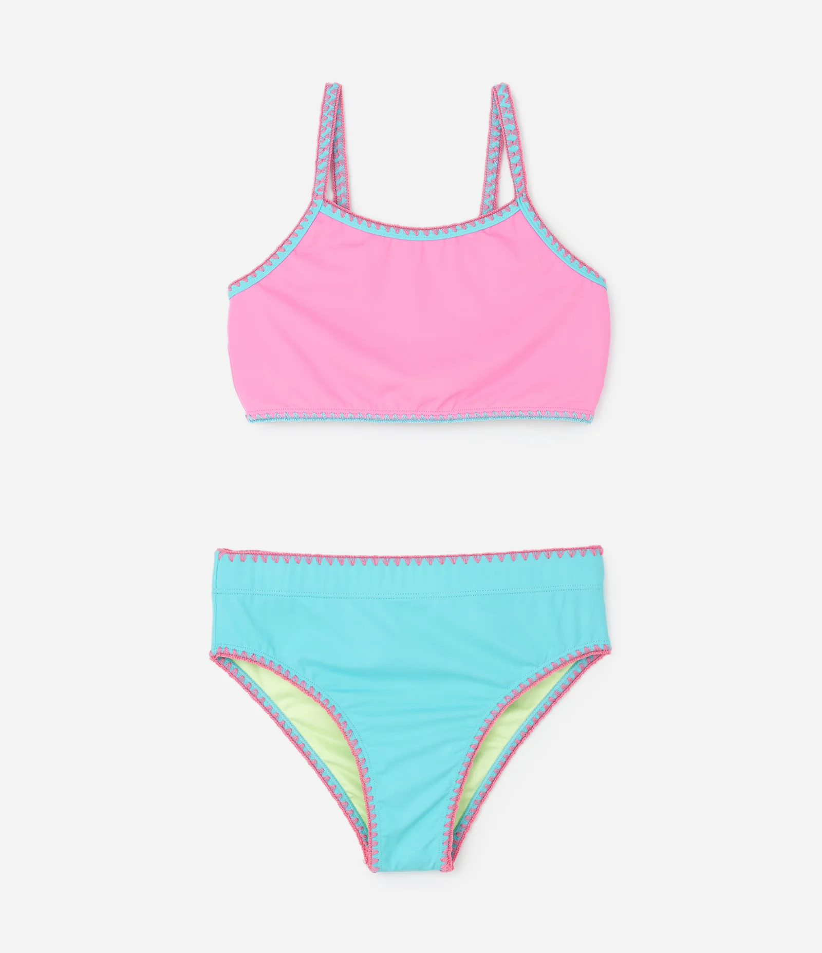 Biquíni Infantil com Costura Contrastante – Tam 5 a 14 Anos Rosa/Azul 1