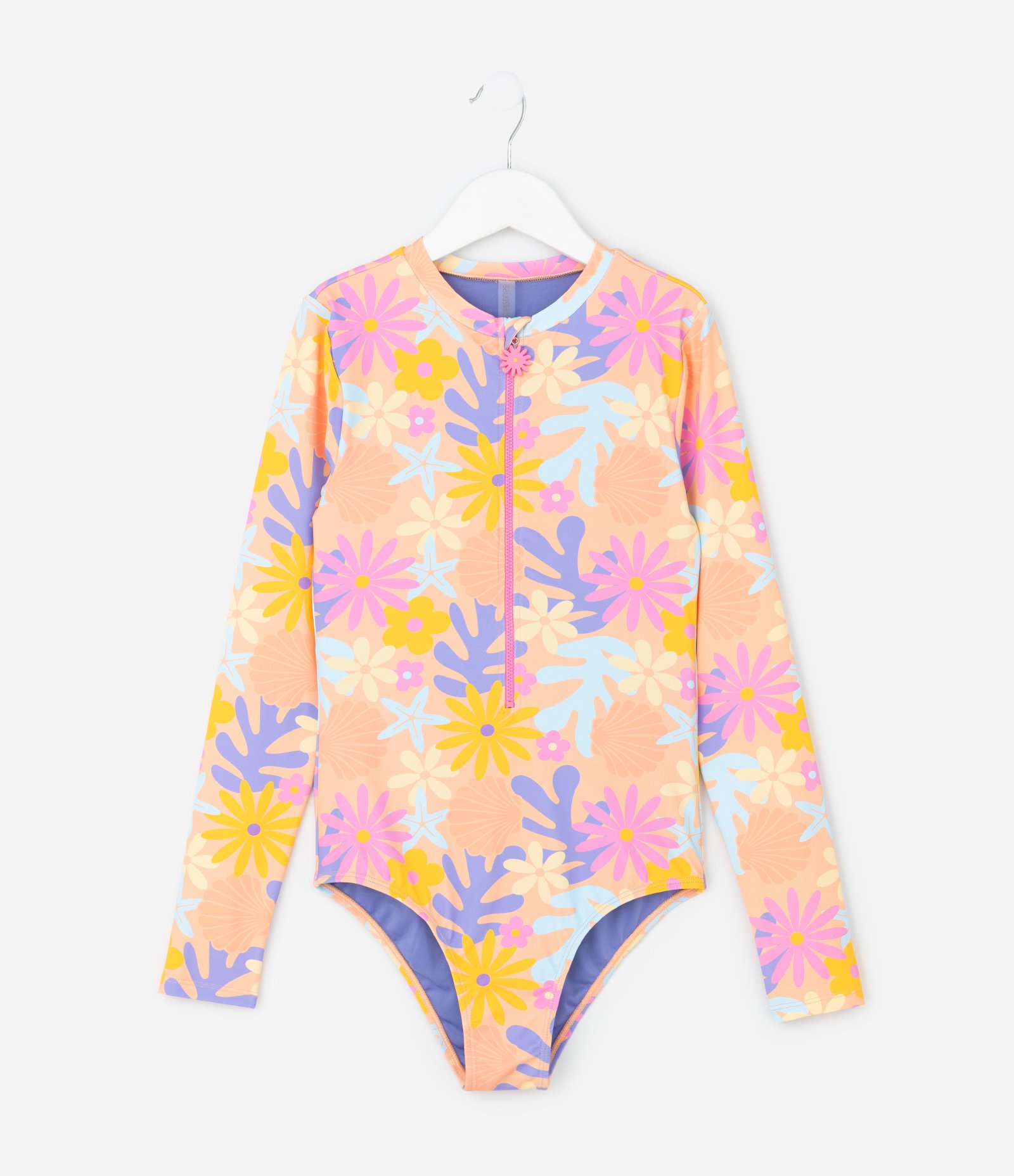 Maiô Infantil com Mangas Longas e Estampa Floral - Tam 5 ao 14 anos Multicores 1