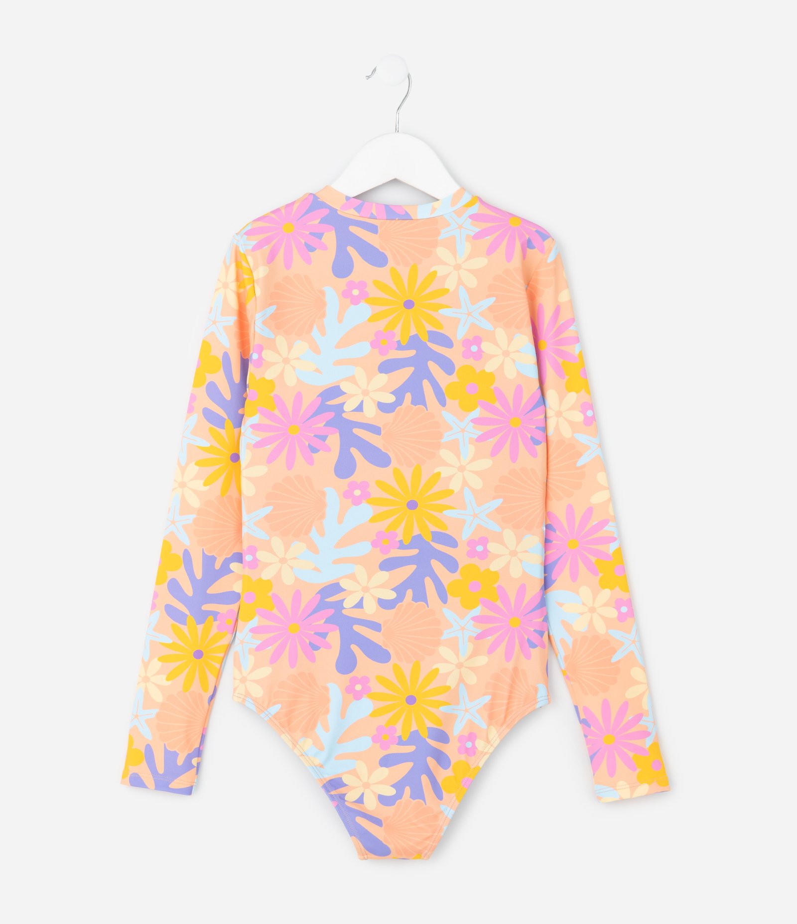 Maiô Infantil com Mangas Longas e Estampa Floral - Tam 5 ao 14 anos Multicores 2