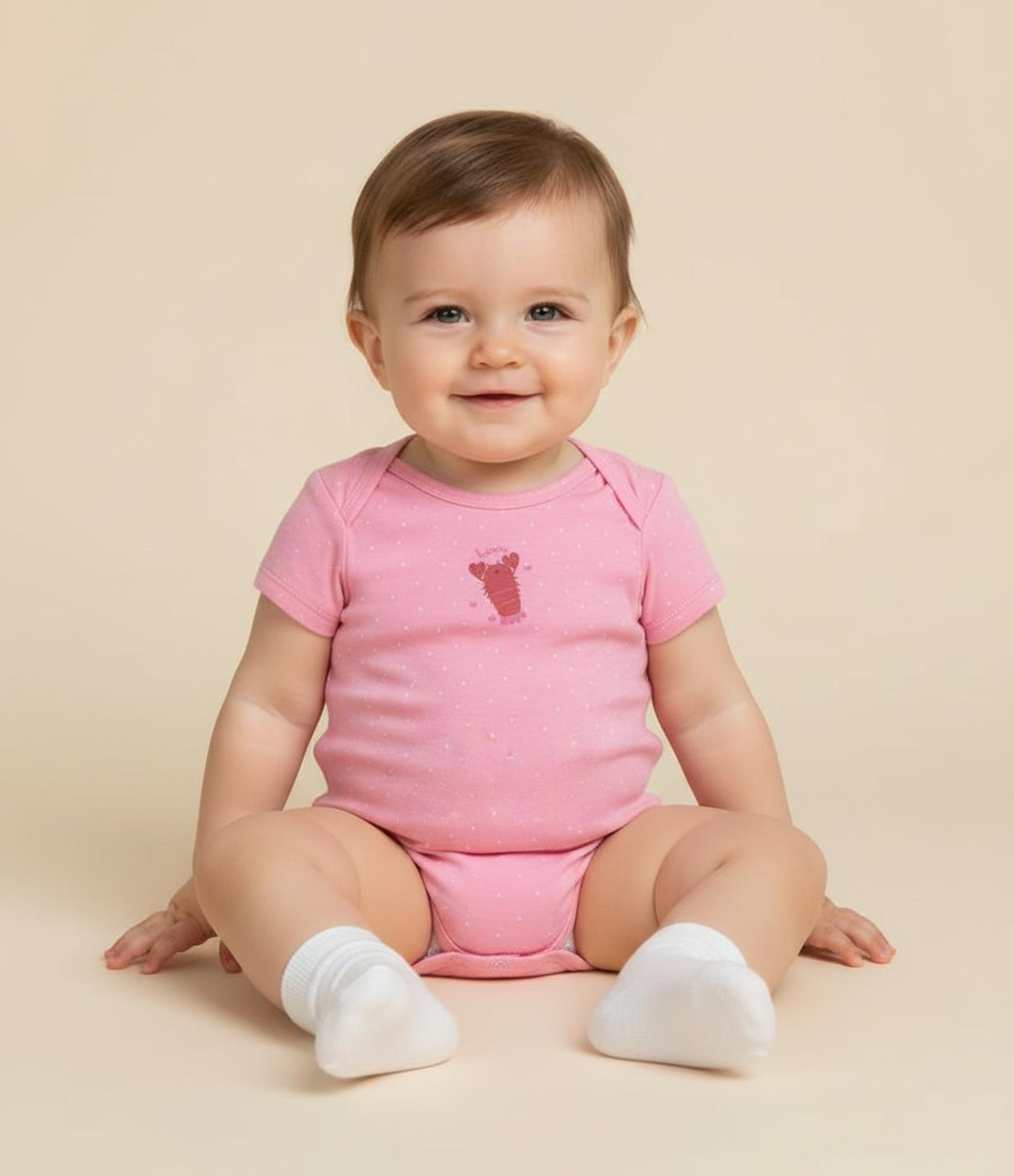 Body Infantil com Estampa Poá e Lagosta - Tam 0 a 18 Meses Rosa 1