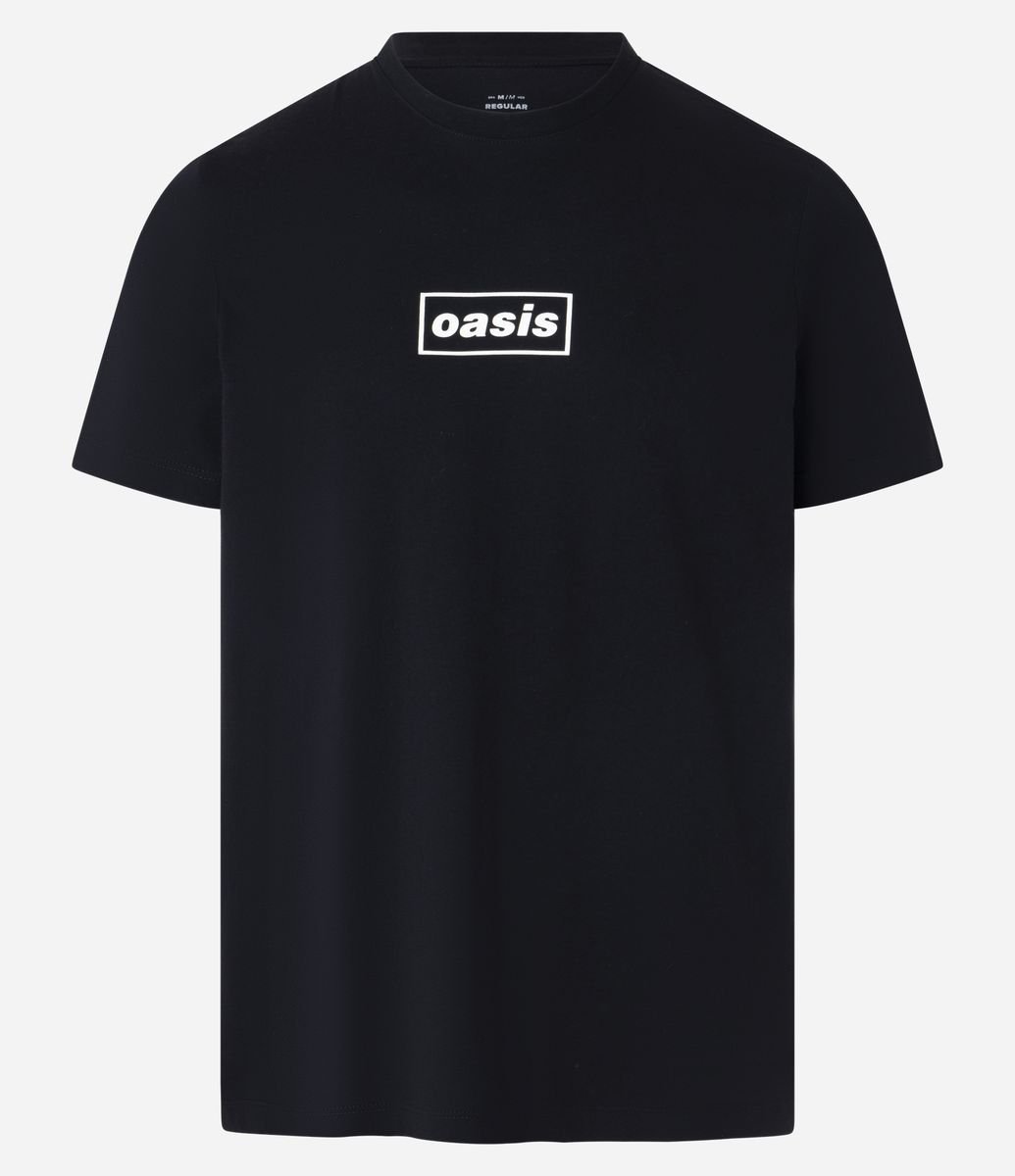 Camiseta Regular em Algodão com Estampa Banda Oasis Preto