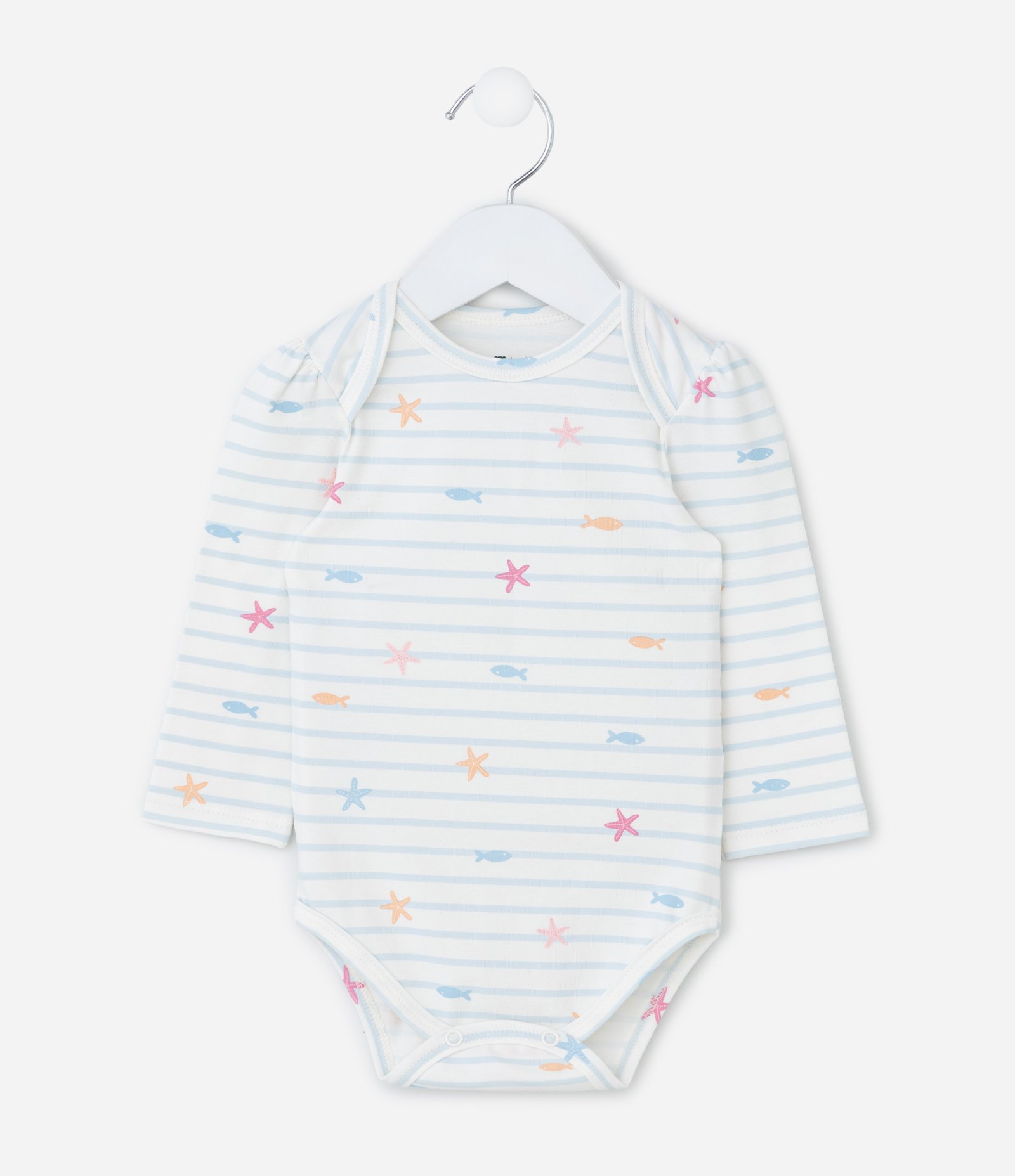Body Infantil com Estampa Fundo do Mar Listrado - Tam 0 a 18 Meses Branco 1