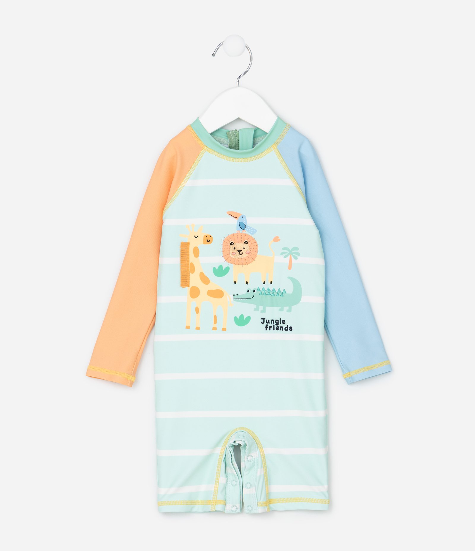 Macacão Infantil com Proteção UV e Animais 3D – Tam 6 Meses a 4 Anos Verde Água 2