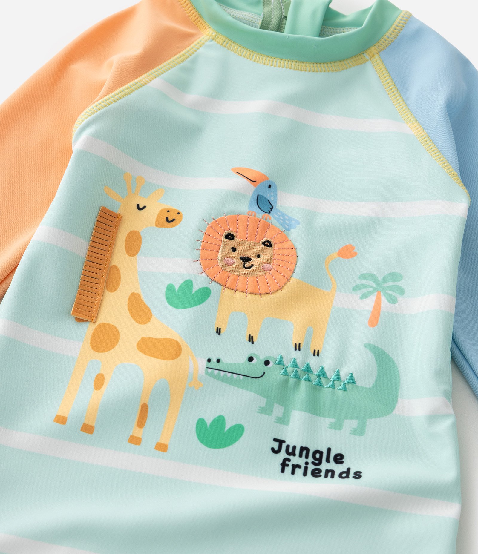 Macacão Infantil com Proteção UV e Animais 3D – Tam 6 Meses a 4 Anos Verde Água 7