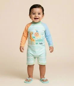 Macacão Infantil com Proteção UV e Animais 3D – Tam 6 Meses a 4 Anos