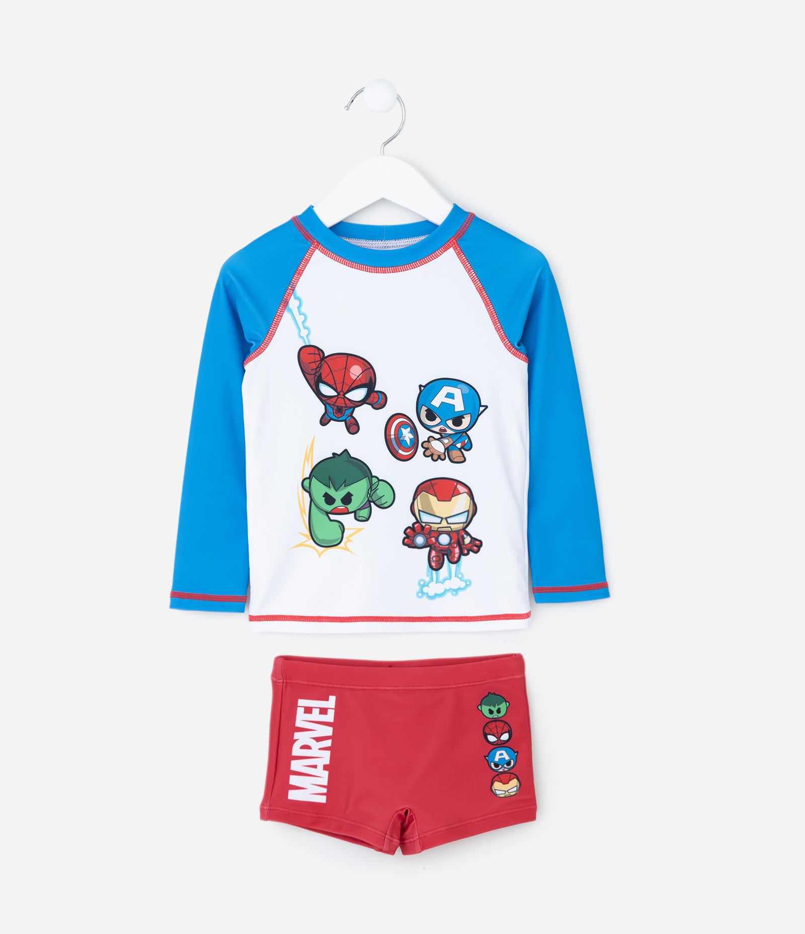 Conjunto Infantil UV com Camiseta Manga Longa e Sunga Marvel – Tam 1 a 4 Anos Azul/Vermelho 1