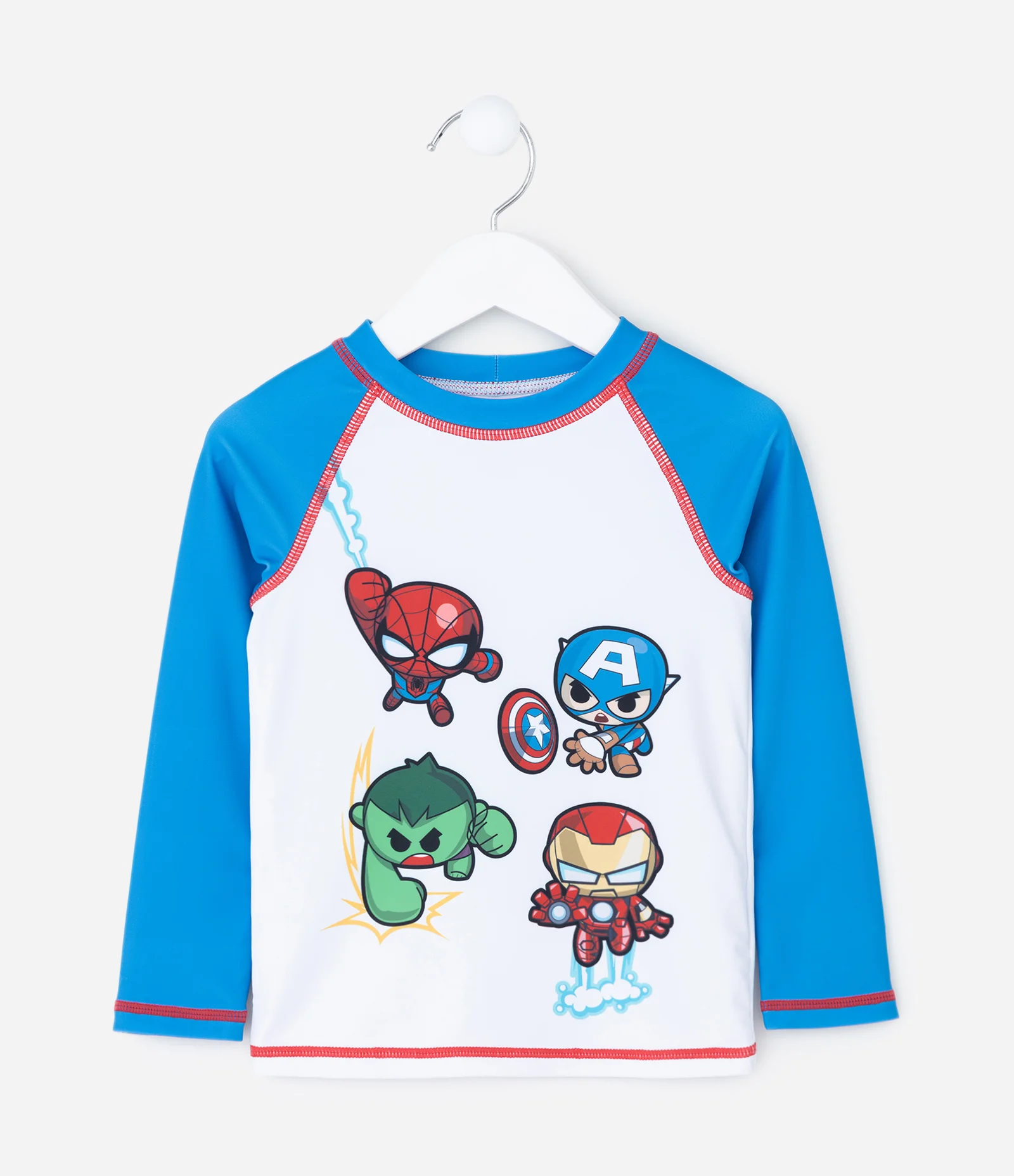 Conjunto Infantil UV com Camiseta Manga Longa e Sunga Marvel – Tam 1 a 4 Anos Azul/Vermelho 2