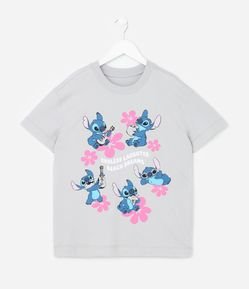 Camiseta Infantil com Estampa Stitch com Flores Havaianas - Tam 5 a 14 Anos
