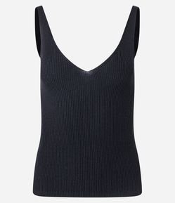 Blusa Canelada em Tricô com Decote V e Costas Decotadas