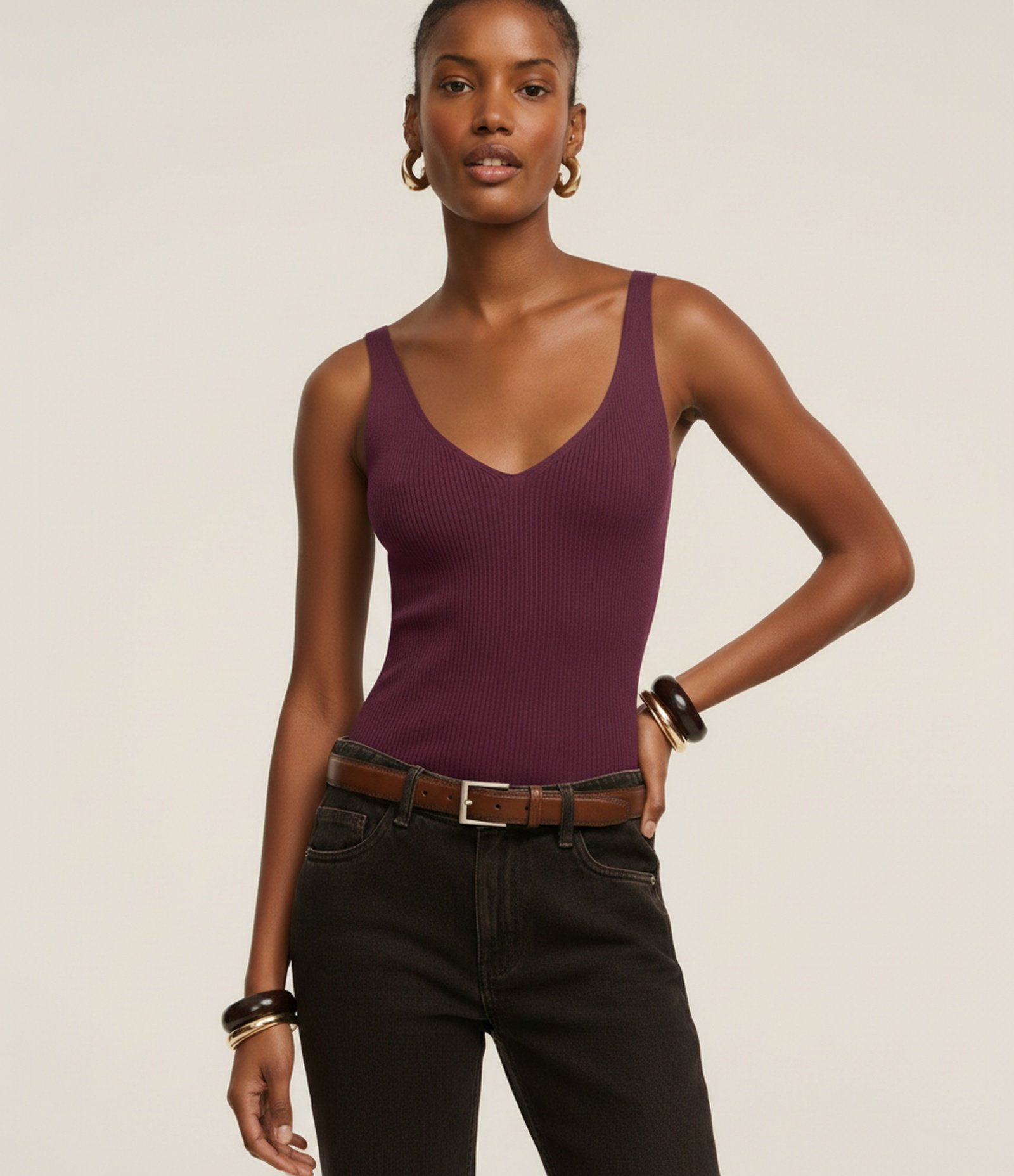 Blusa Canelada em Tricô com Decote V e Costas Decotadas Bordô 4