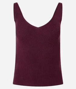 Blusa Canelada em Tricô com Decote V e Costas Decotadas