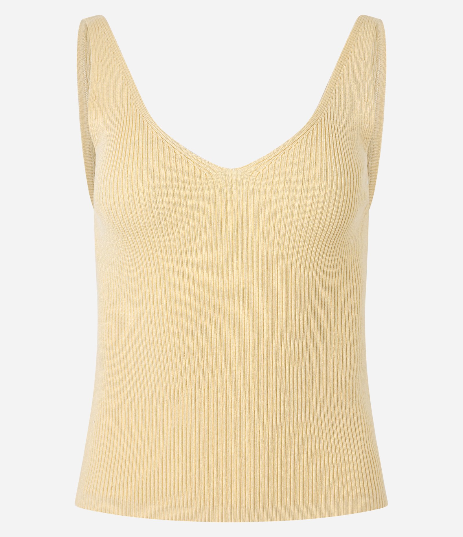 Blusa Canelada em Tricô com Decote V e Costas Decotadas Amarelo 1