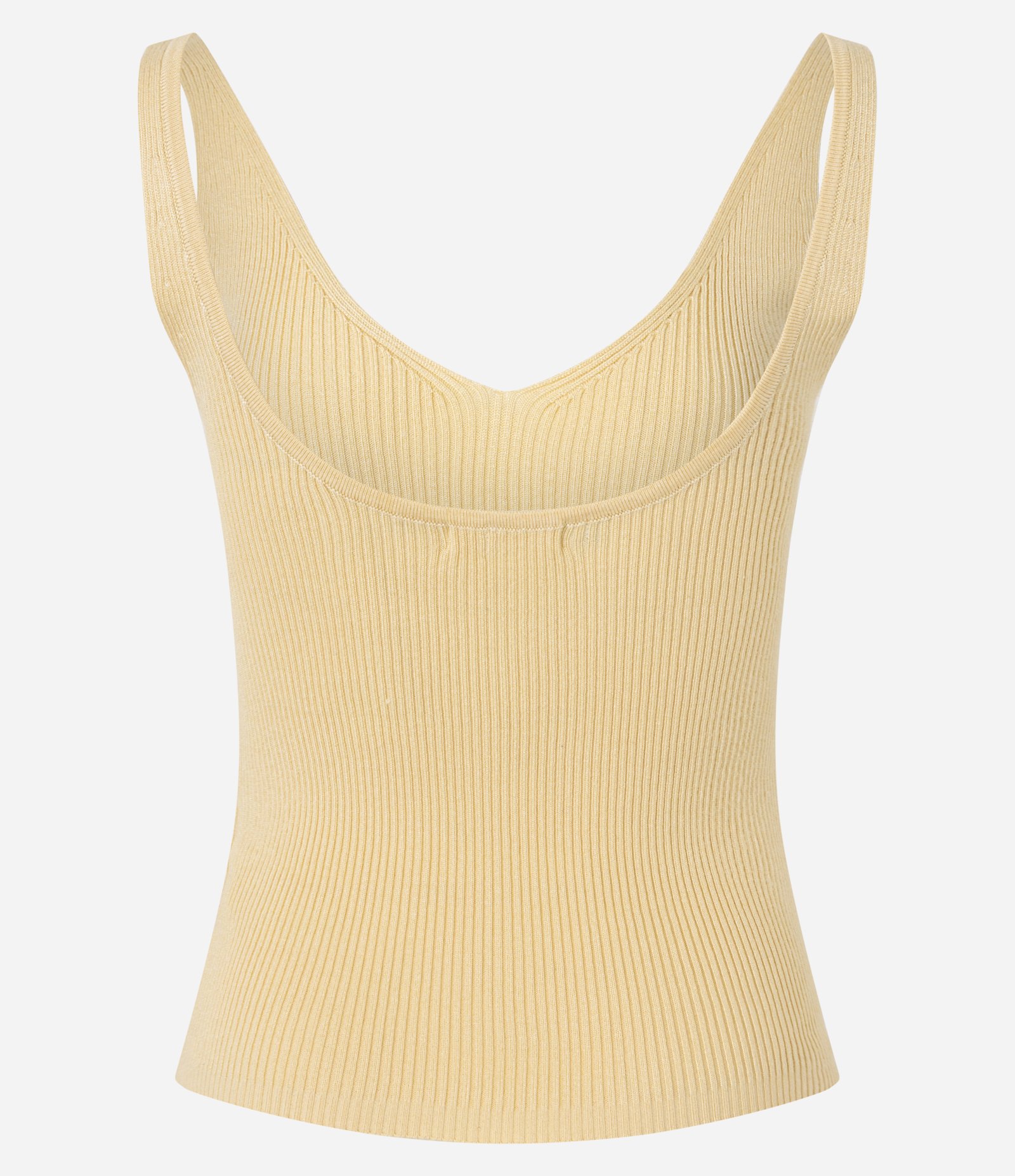 Blusa Canelada em Tricô com Decote V e Costas Decotadas Amarelo 3