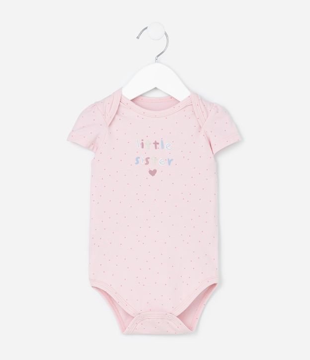 Body Infantil com Estampa Poá e Lettering Little Sister - Tam 0 a 18 Meses
