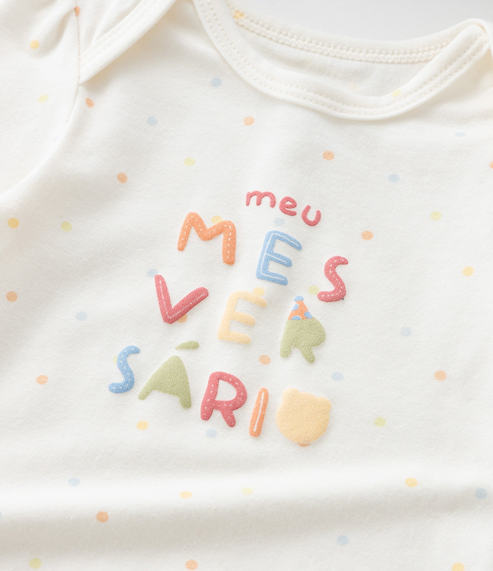 Body Infantil com Estampa Lettering Meu Mesversário  - Tam RN a 18 Meses Branco 6