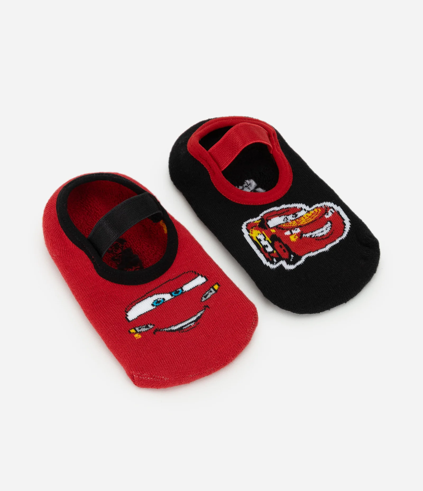Kit 02 Meias Sapatilha Infantil com Antiderrapante e Estampa Carros - Tam 19 ao 34 Preto/Vermelho 2