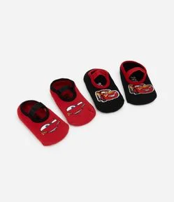Kit 02 Meias Sapatilha Infantil com Antiderrapante e Estampa Carros - Tam 19 ao 34