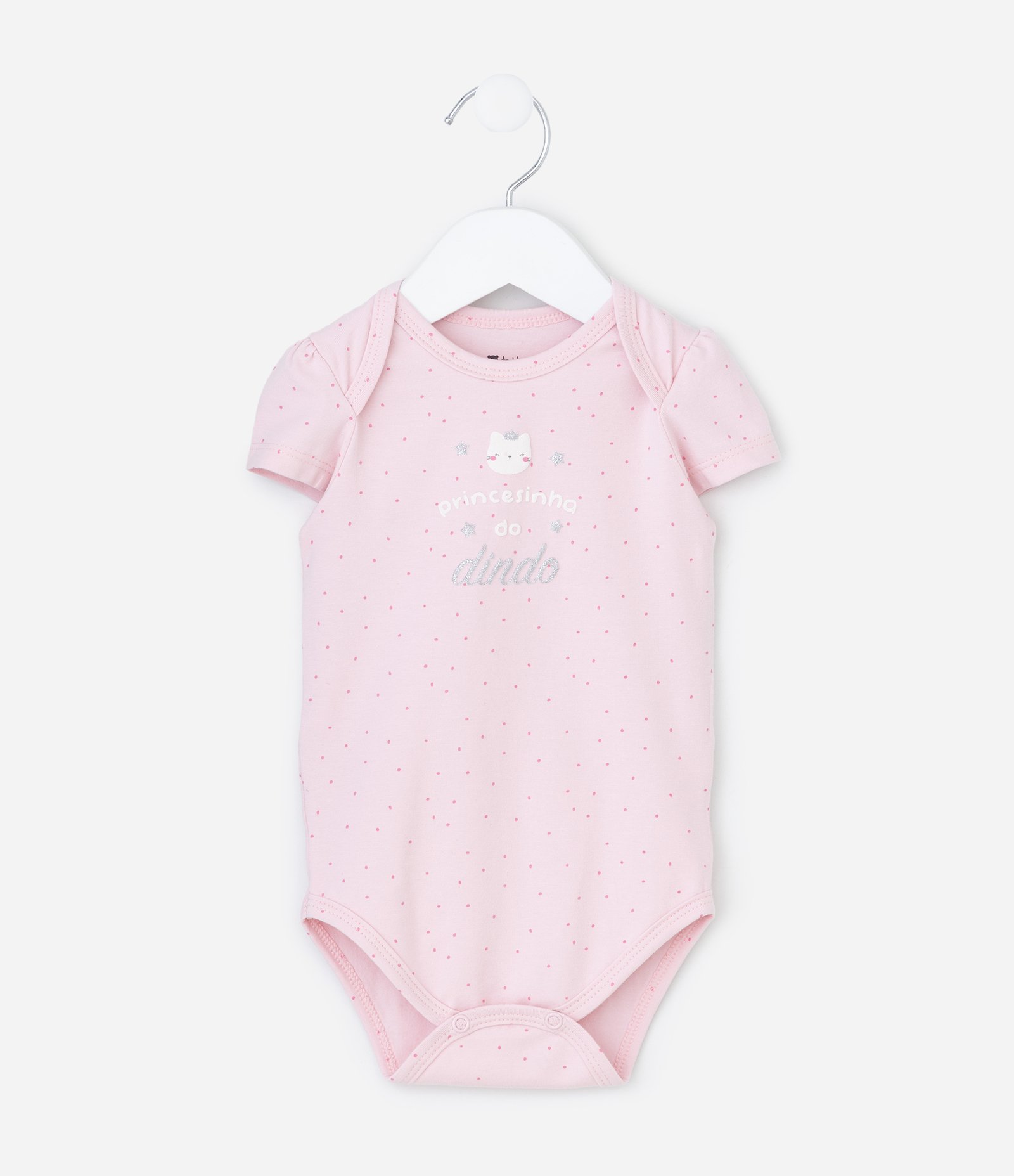 Body Infantil com Estampa Poá Princesinha do Dindo - Tam 0 a 18 Meses Rosa 1