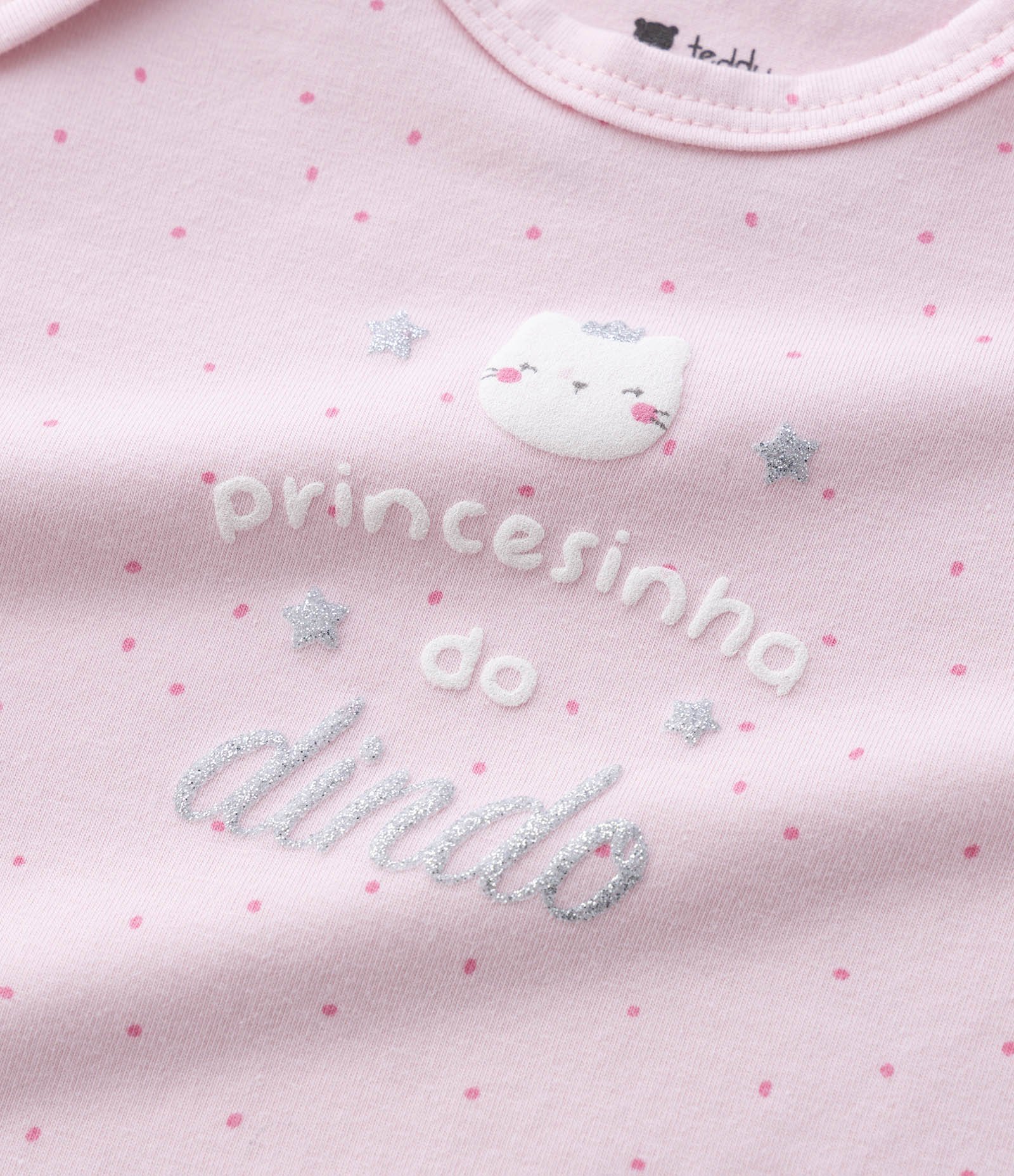 Body Infantil com Estampa Poá Princesinha do Dindo - Tam 0 a 18 Meses Rosa 7