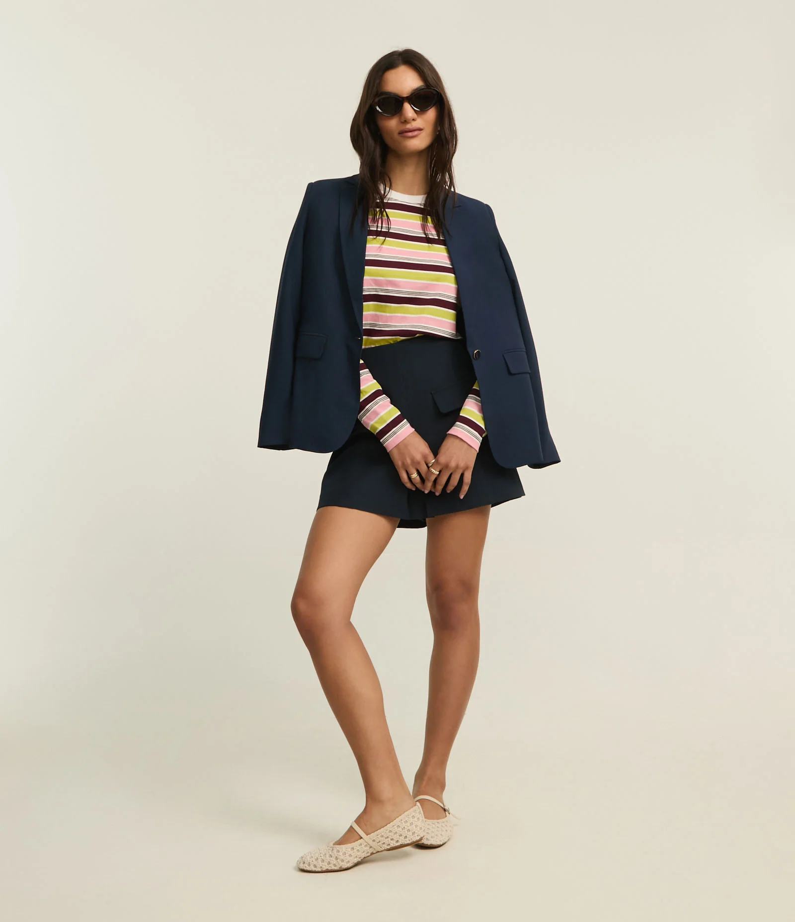 Camiseta em Algodão com Listras Variadas Roxo/Rosa/Verde/Branco 2