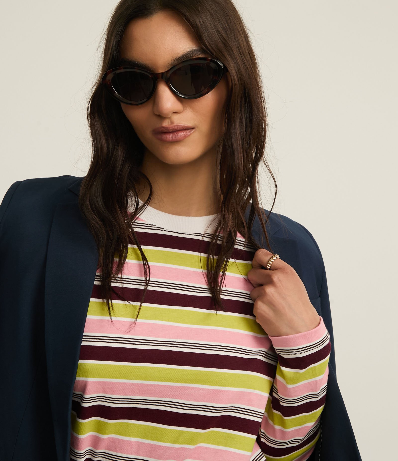 Camiseta em Algodão com Listras Variadas Roxo/Rosa/Verde/Branco 3