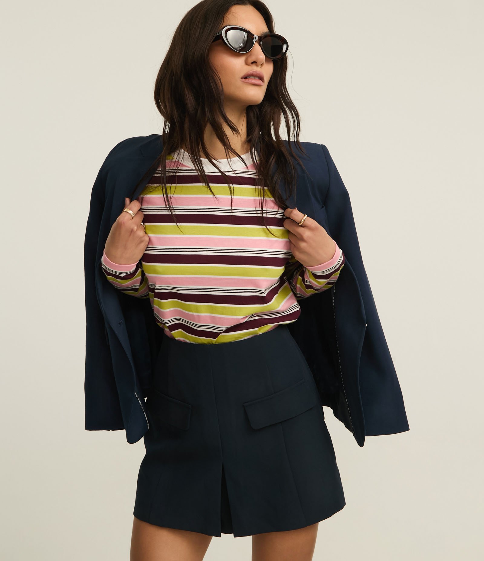 Camiseta em Algodão com Listras Variadas Roxo/Rosa/Verde/Branco 4