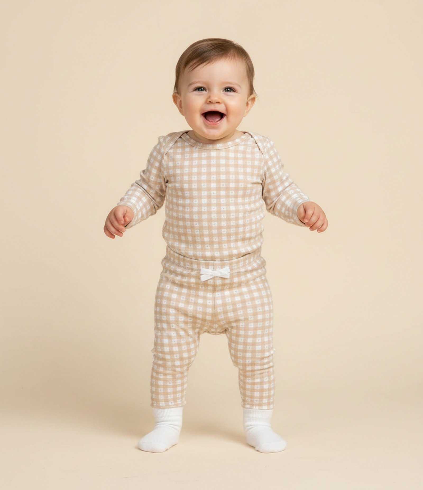 Body Infantil com Estampa Vichy e Corações - Tam 0 a 18 Meses Marrom 1