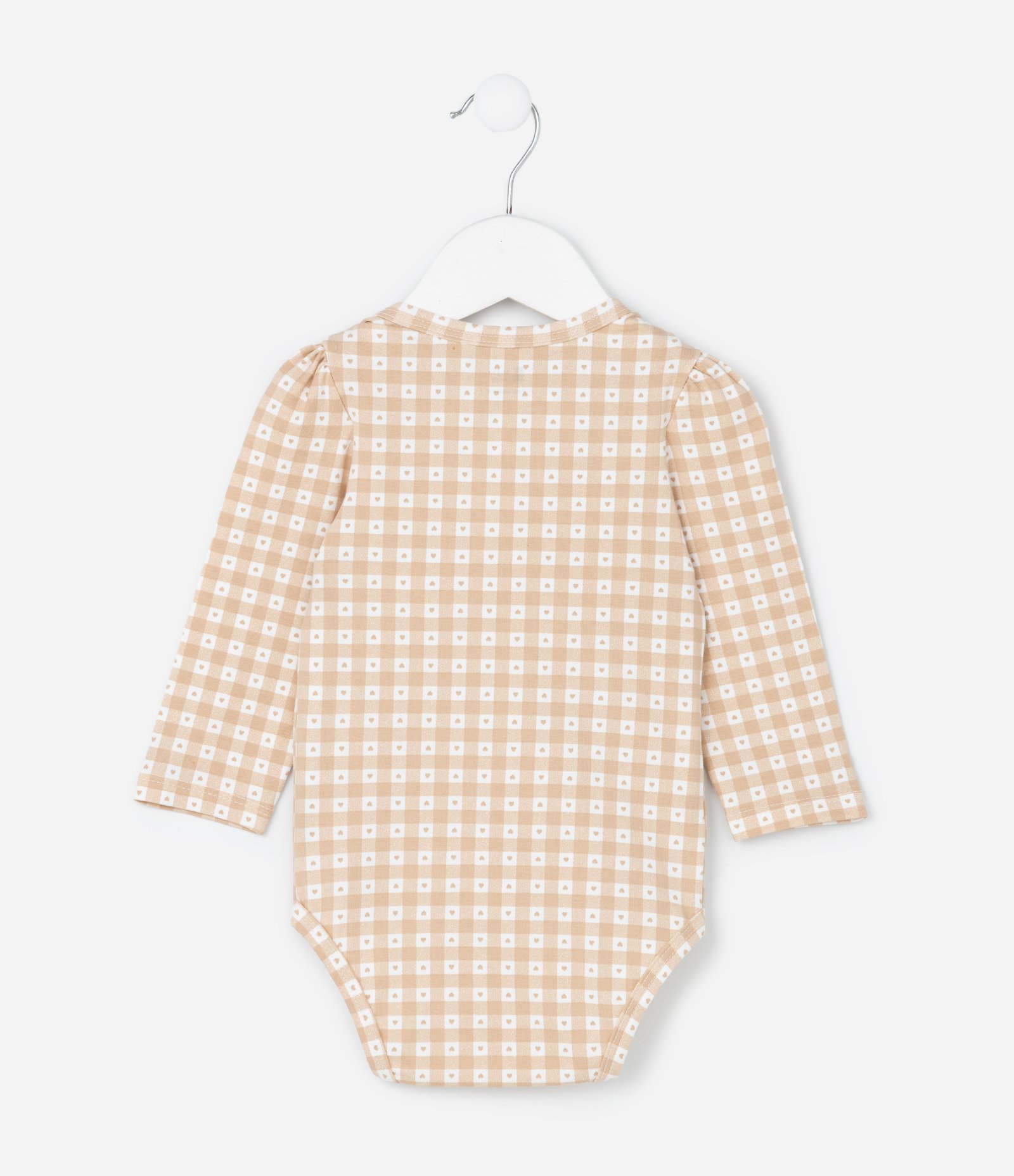 Body Infantil com Estampa Vichy e Corações - Tam 0 a 18 Meses Marrom 2