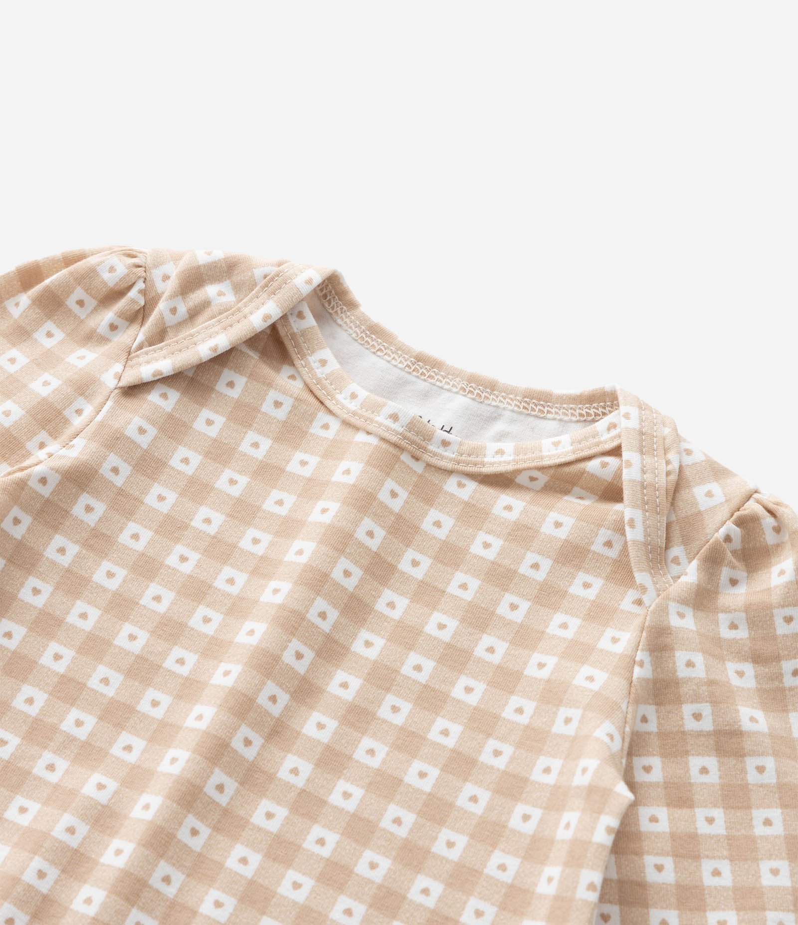 Body Infantil com Estampa Vichy e Corações - Tam 0 a 18 Meses Marrom 6