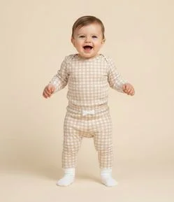 Body Infantil com Estampa Vichy e Corações - Tam 0 a 18 Meses