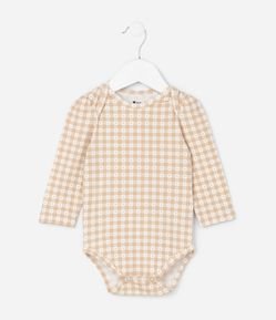 Body Infantil com Estampa Vichy e Corações - Tam 0 a 18 Meses